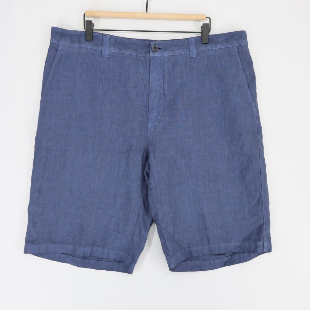 120% Lino Shorts Mens 56 40US Blue Linen Chino Flat Front Bermuda Summer Resort